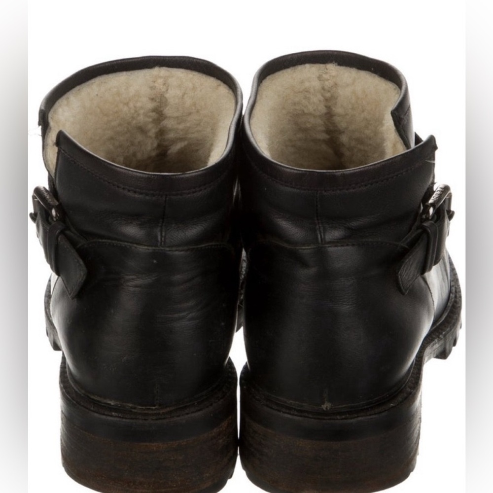 Fendi Leather Shearling lined Ankle Boots Black - Picture 3 of 7